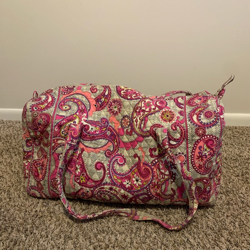 Vera Bradley Pink “Paisley Meets Plaid" Retired Extra Large Weekender Duffle